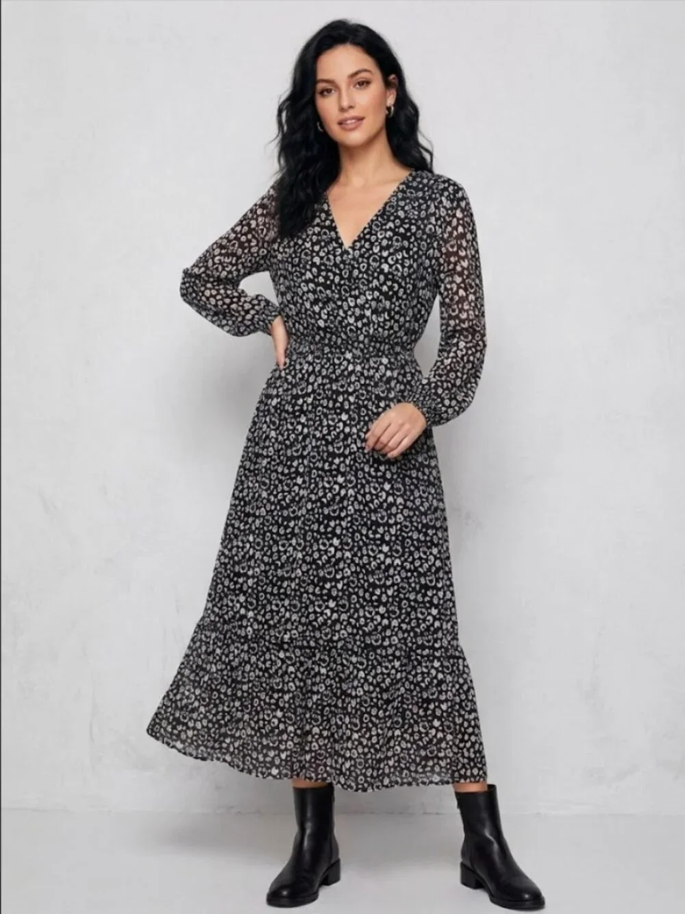 Studio Untold Skull Dress 16/18 Black Long Sleeve Midi Whimsigoth Halloween Goth